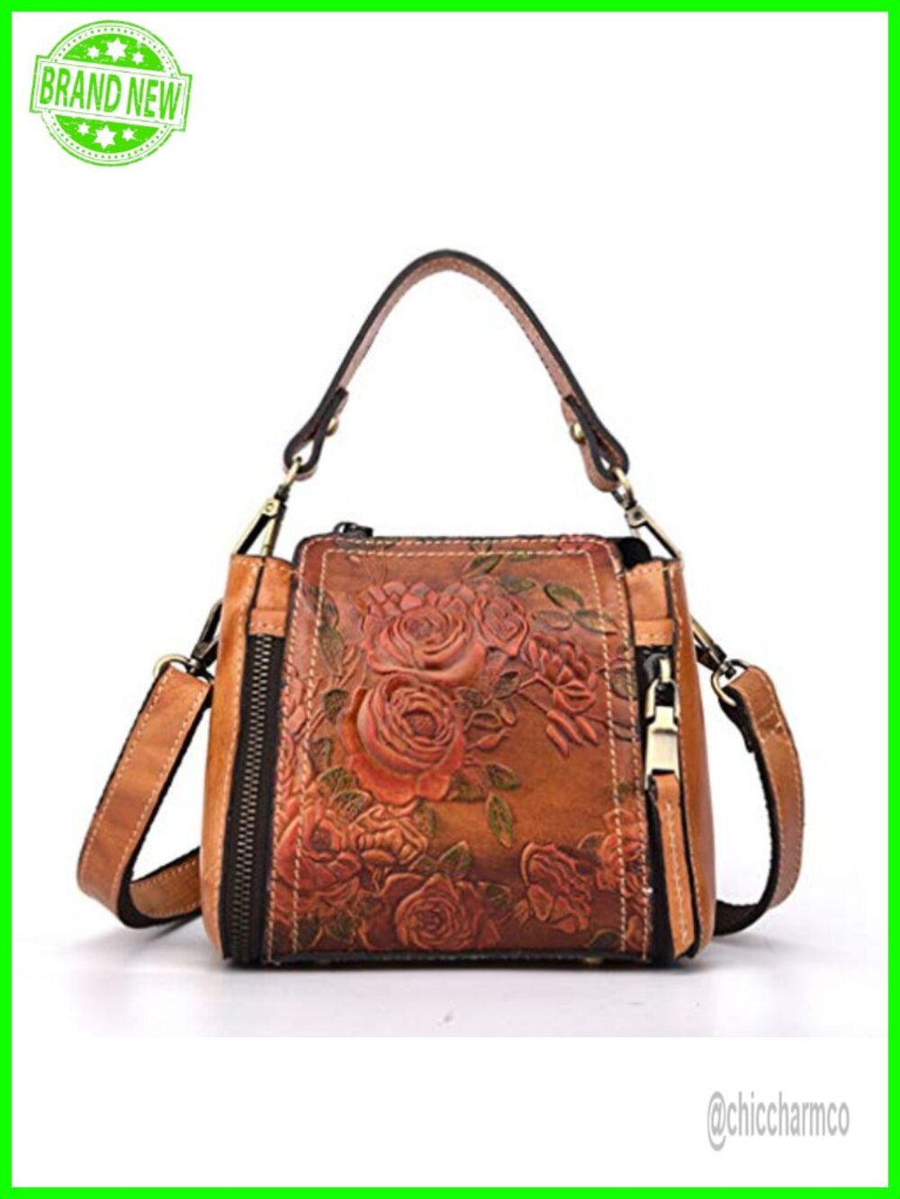 Embossed Floral Genuine Leather Crossbody Shoulder Bag Sling Purse Women Travel